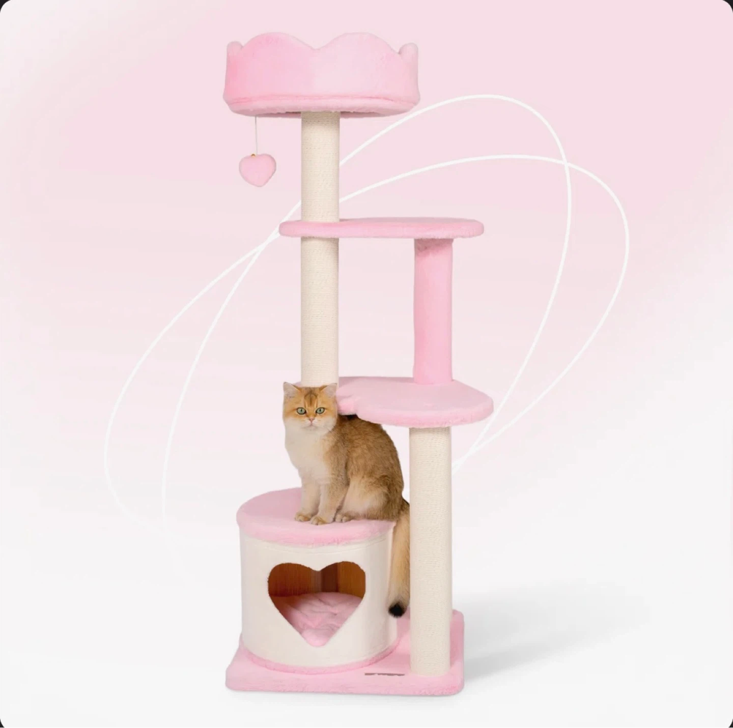 Pink Cat Tree Condo with Scratching Posts and Dangling Toy - photo 4