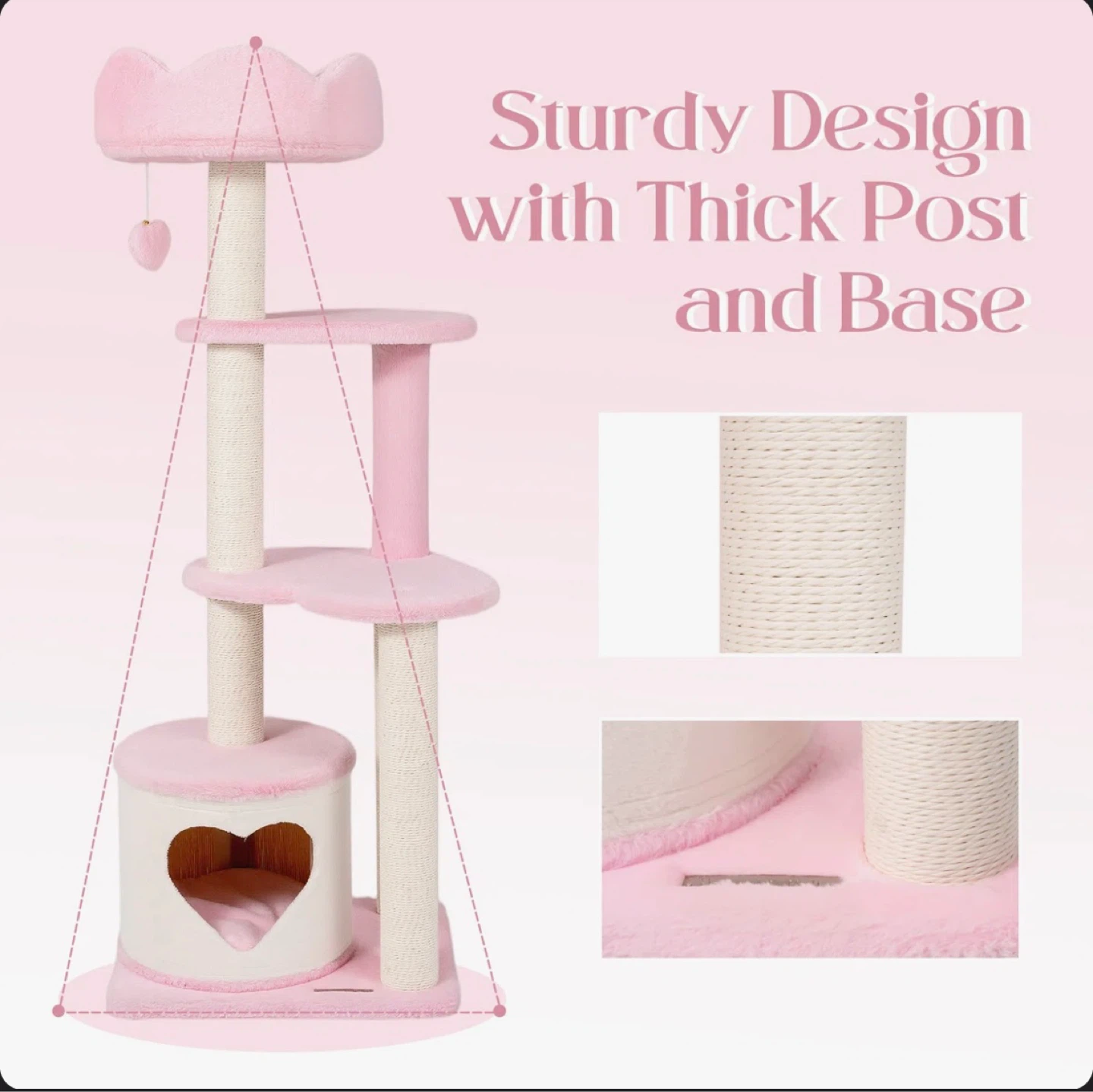 Pink Cat Tree Condo with Scratching Posts and Dangling Toy - photo 5