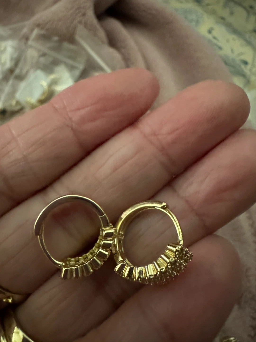 Gold tone hoop earrings with small stones - photo 3