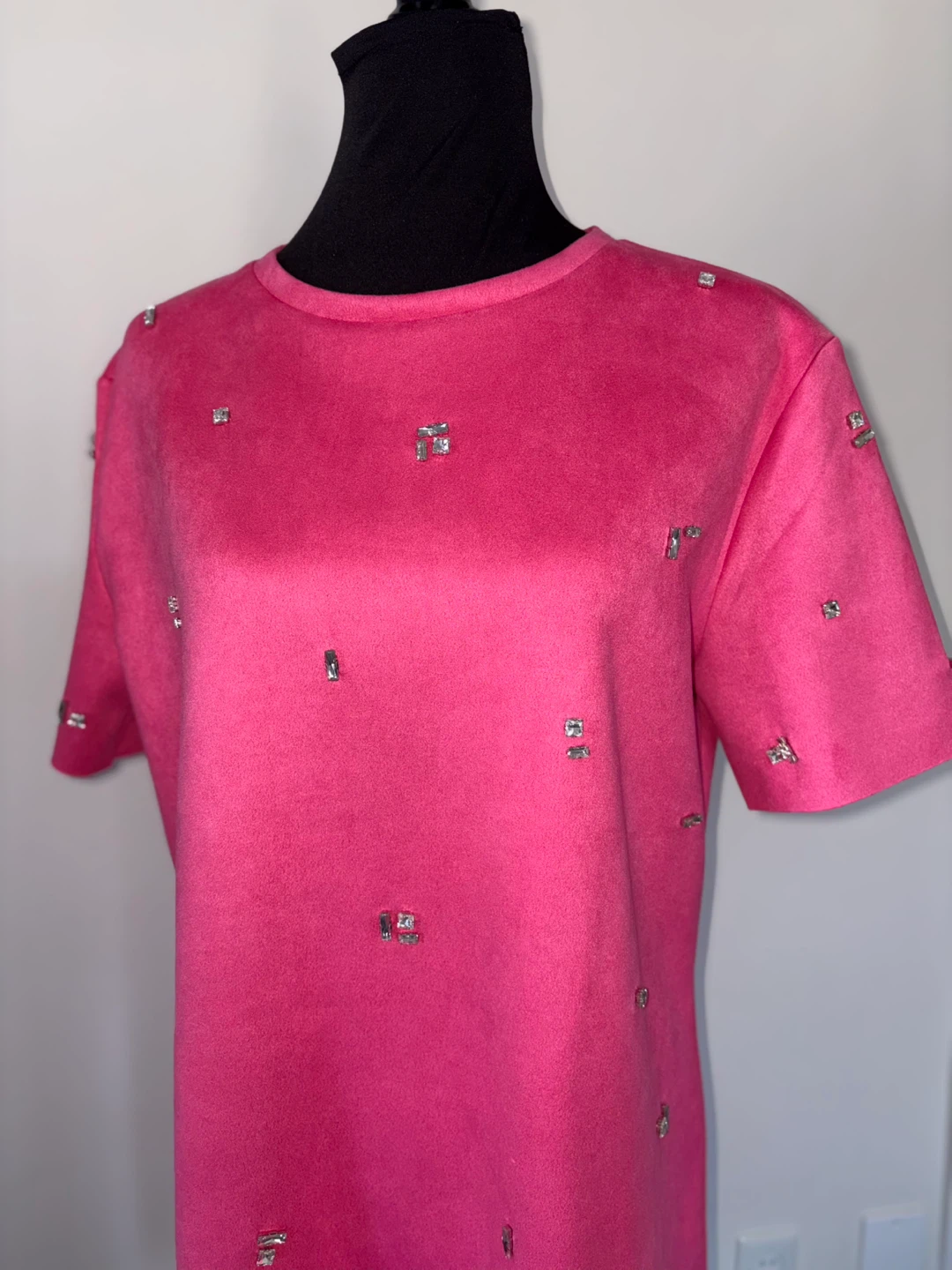 L - ZARA Hot Pink Dress with Rhinestone Embellishments - photo 2