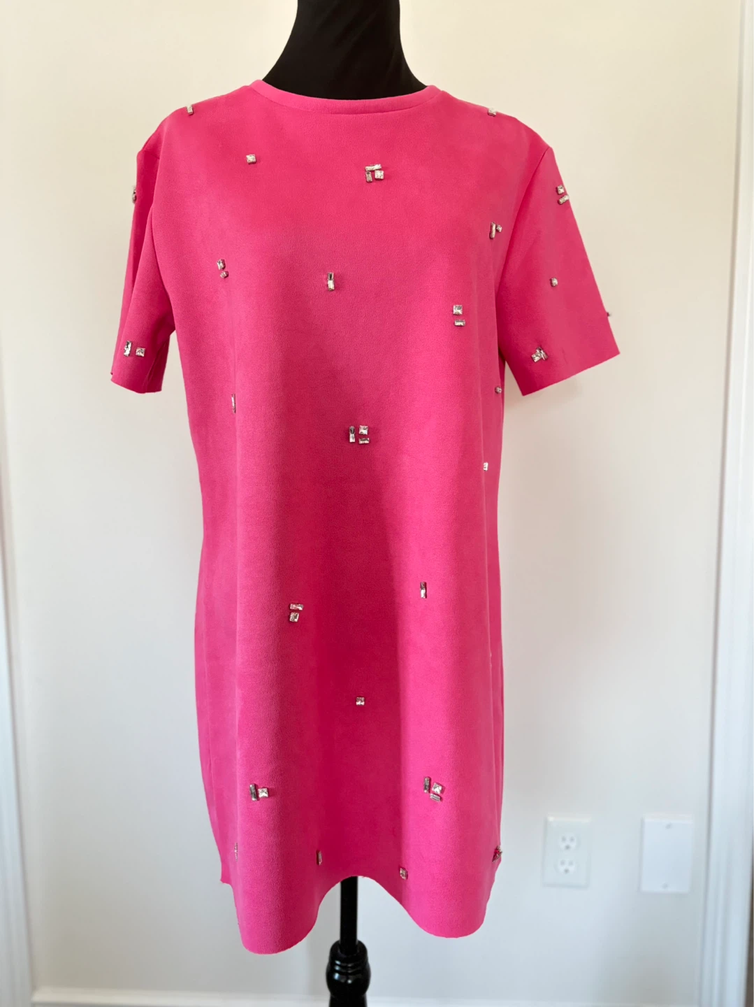L - ZARA Hot Pink Dress with Rhinestone Embellishments - photo 3
