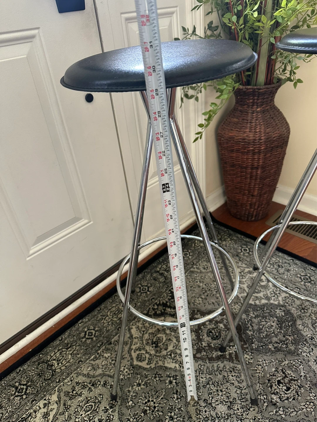 Pair of Black Bar Stools with Chrome Legs - photo 4