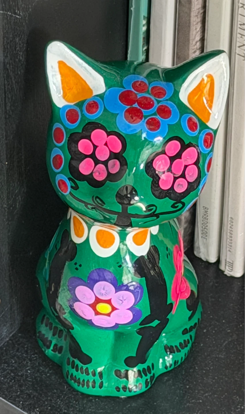 Hand-Painted Day of the Dead Cat Figurine