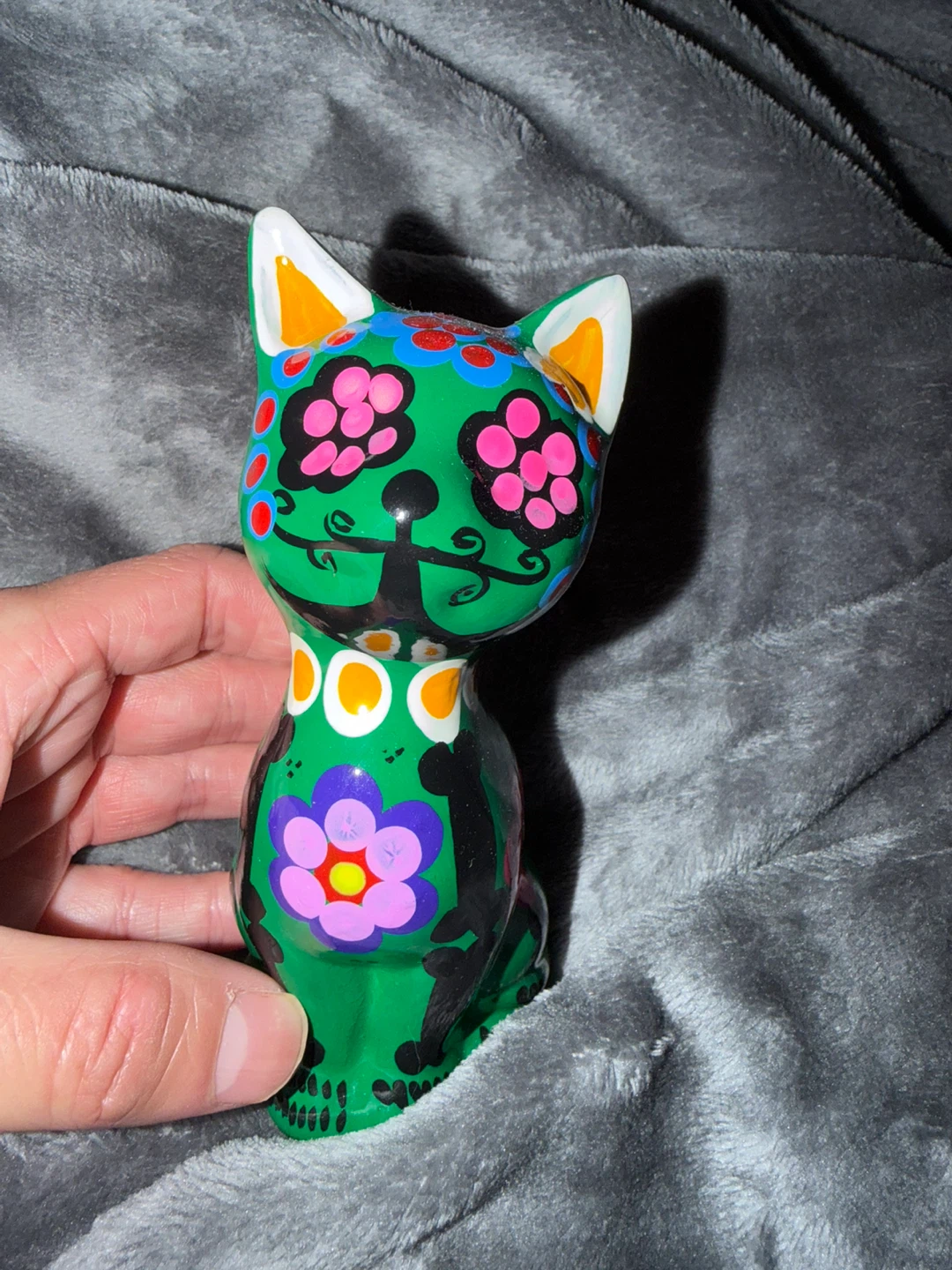 Hand-Painted Day of the Dead Cat Figurine - photo 2