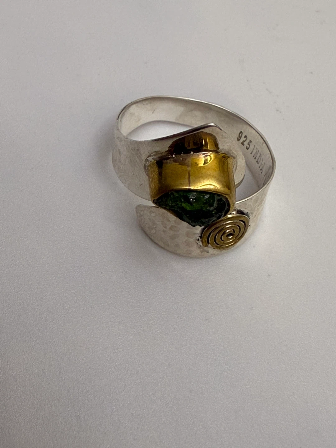 Sterling Silver "India YS" Ring with Green Stone - photo 2
