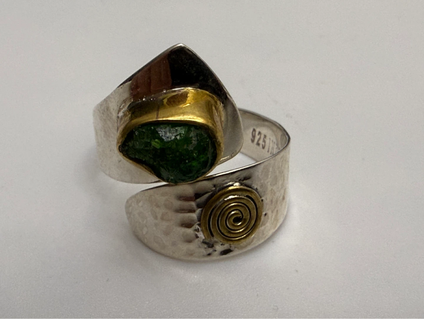 Sterling Silver "India YS" Ring with Green Stone