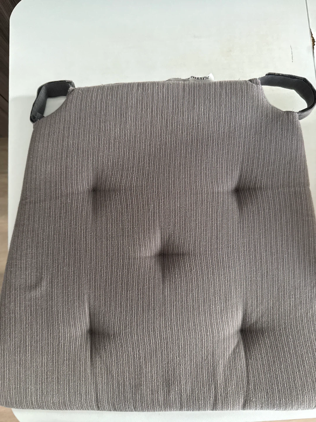 Grey Corduroy Tufted Chair Cushion with Straps