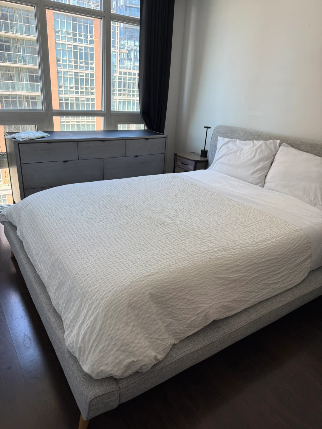 Grey Upholstered Queen Bed Frame w Headboard - photo 5