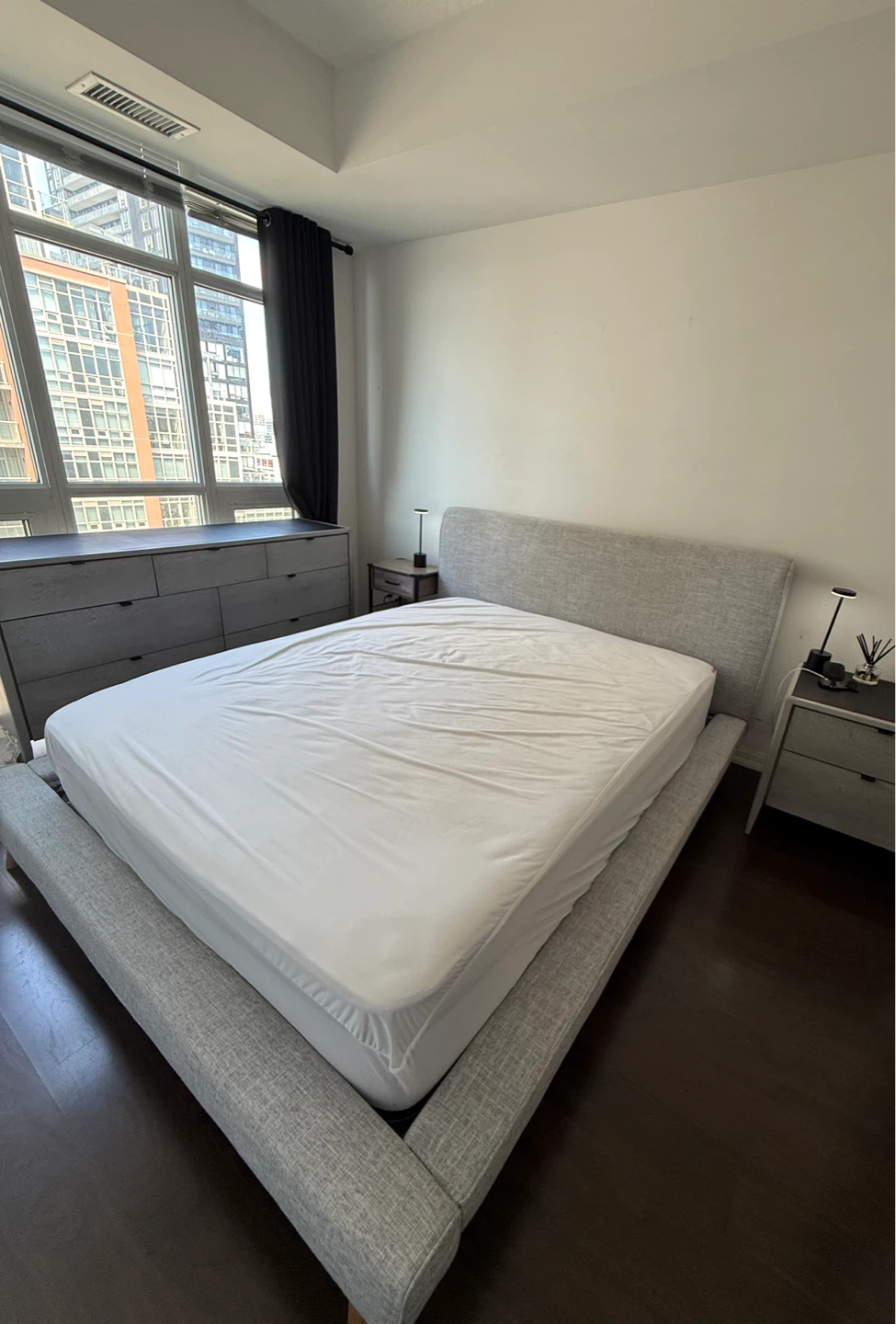 Grey Upholstered Queen Bed Frame w Headboard - photo 4