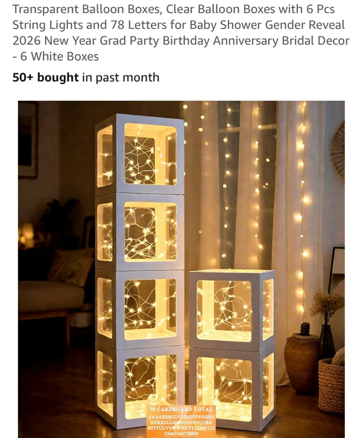 New 6 Transparent Balloon Boxes with String Lights and Letters