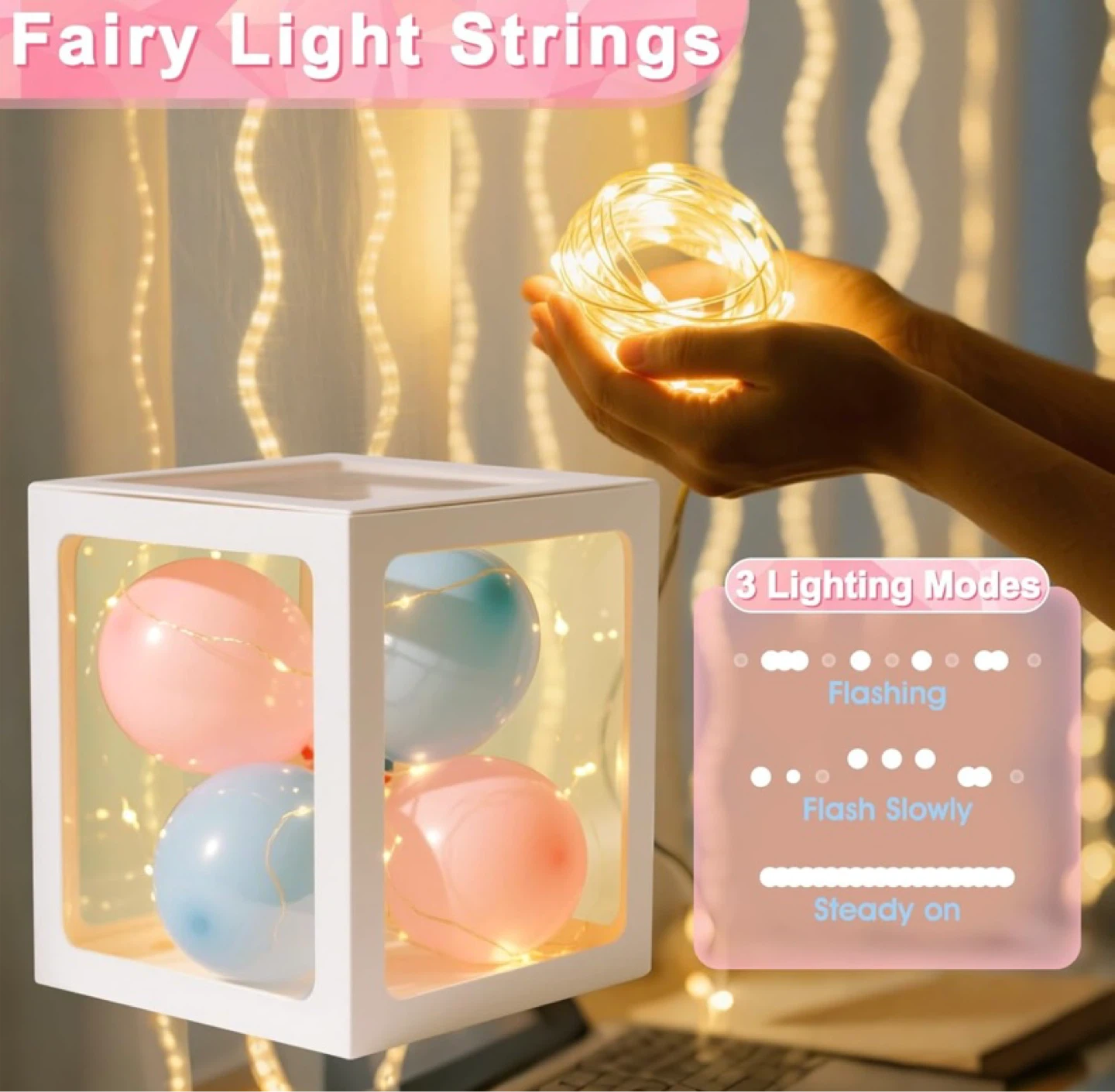 New 6 Transparent Balloon Boxes with String Lights and Letters - photo 3