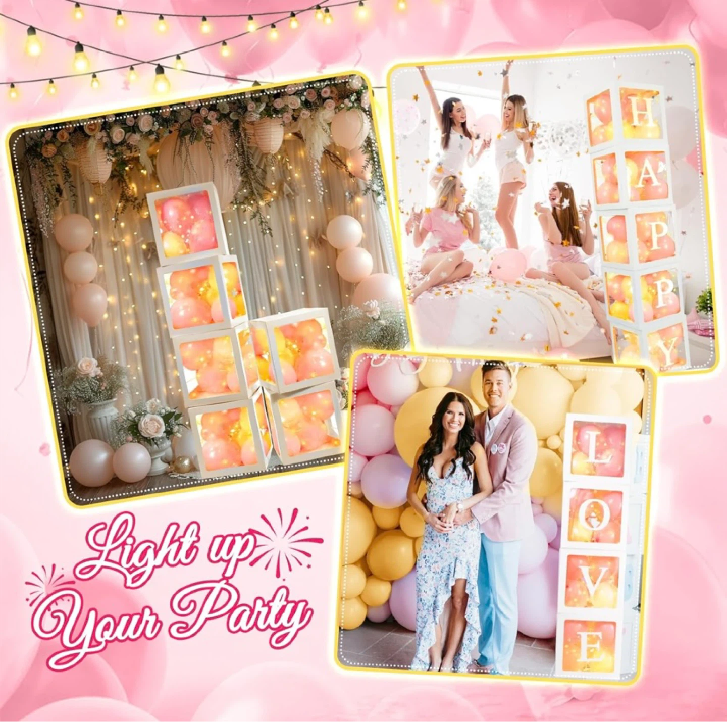 New 6 Transparent Balloon Boxes with String Lights and Letters - photo 5