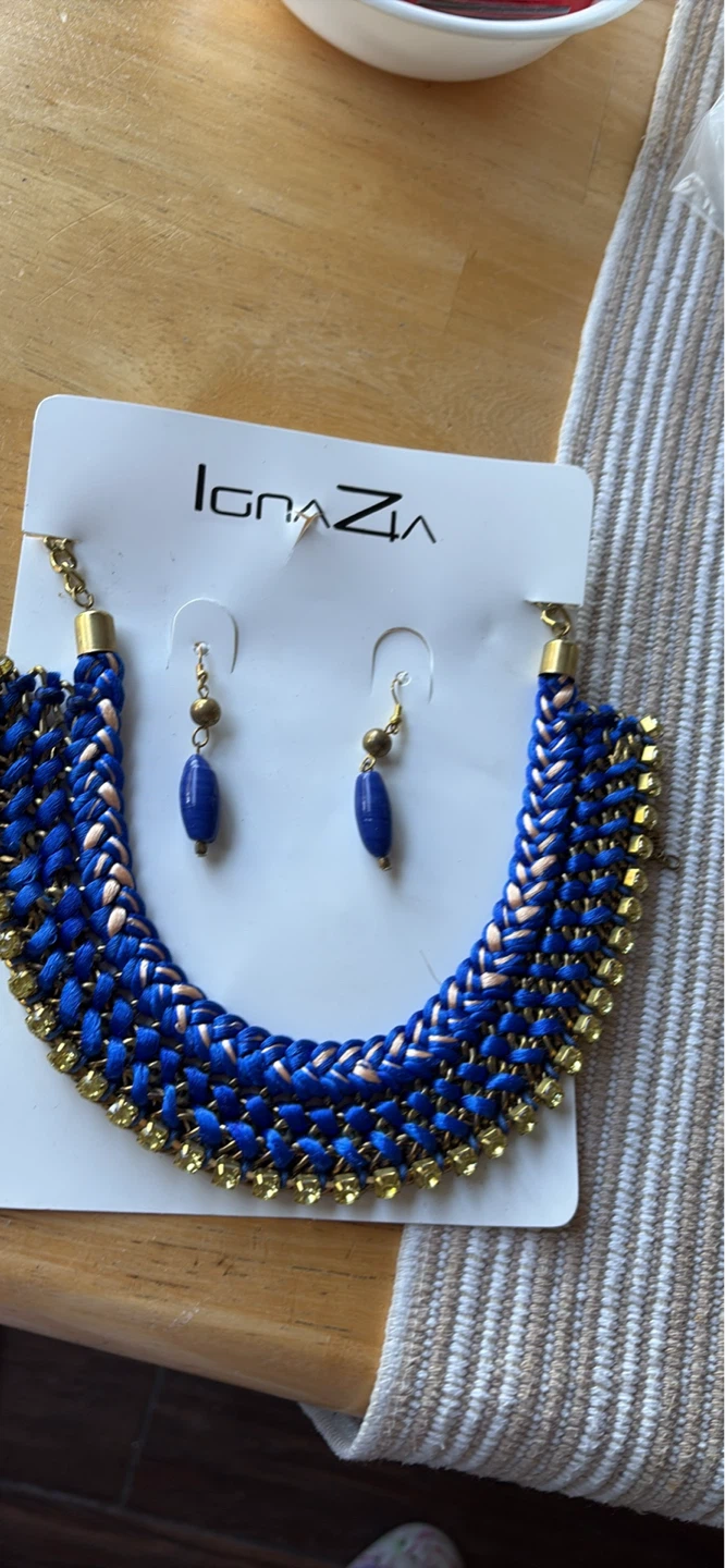 Ignazia Blue Woven Statement Necklace and Earrings Set