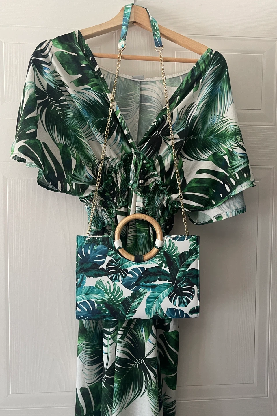 Call It Spring Tropical Leaf Print Chain Crossbody Clutch