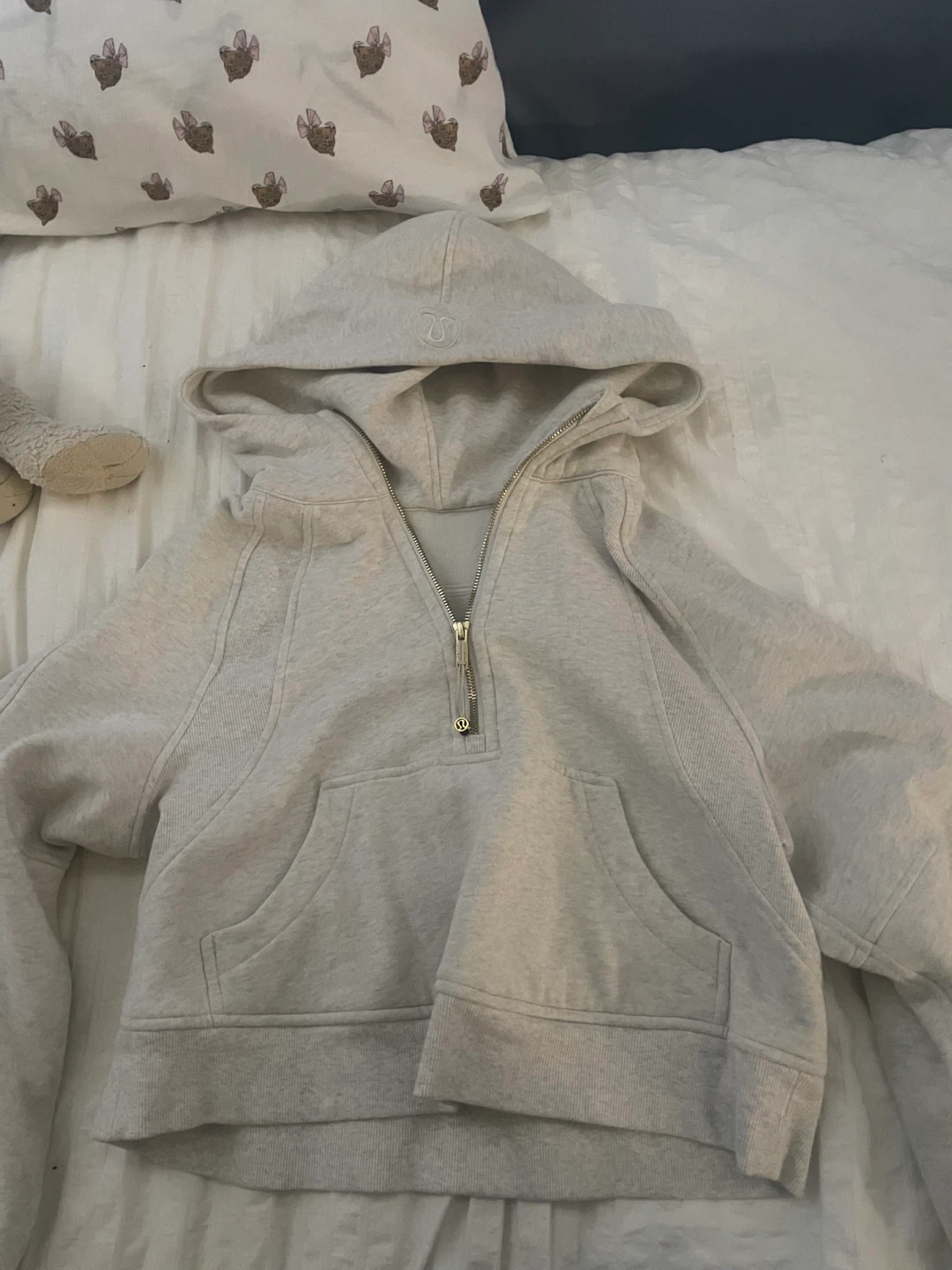Lululemon Half Zip Hoodie Heathered Light Oatmeal