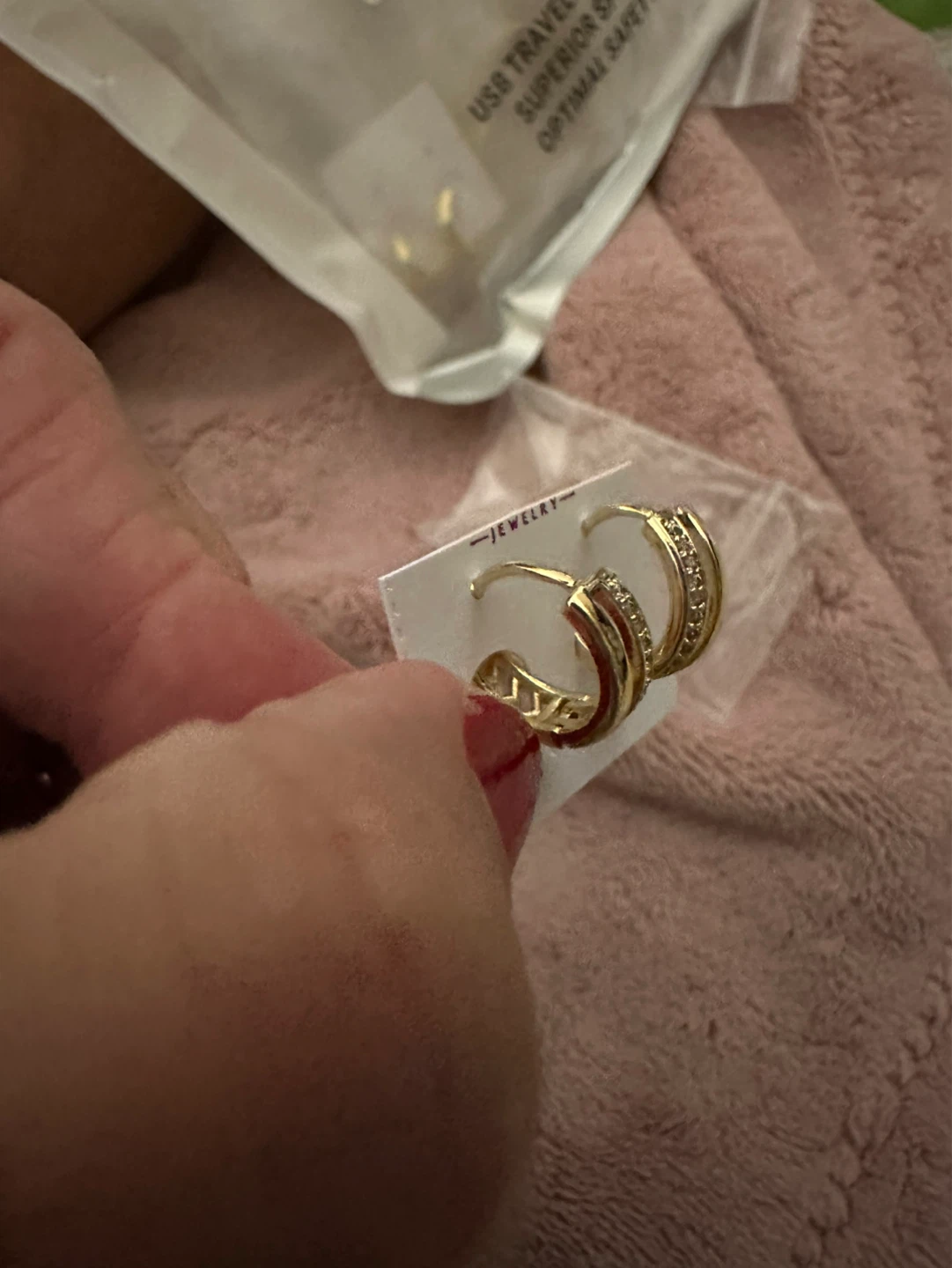 Gold-laminated Hoop Earrings with Crystals
