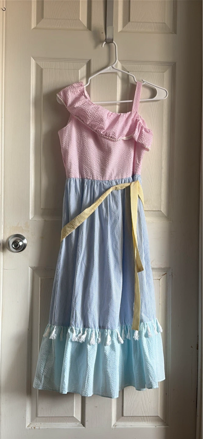 Rare Edition Girls Pink and Blue Seersucker Dress