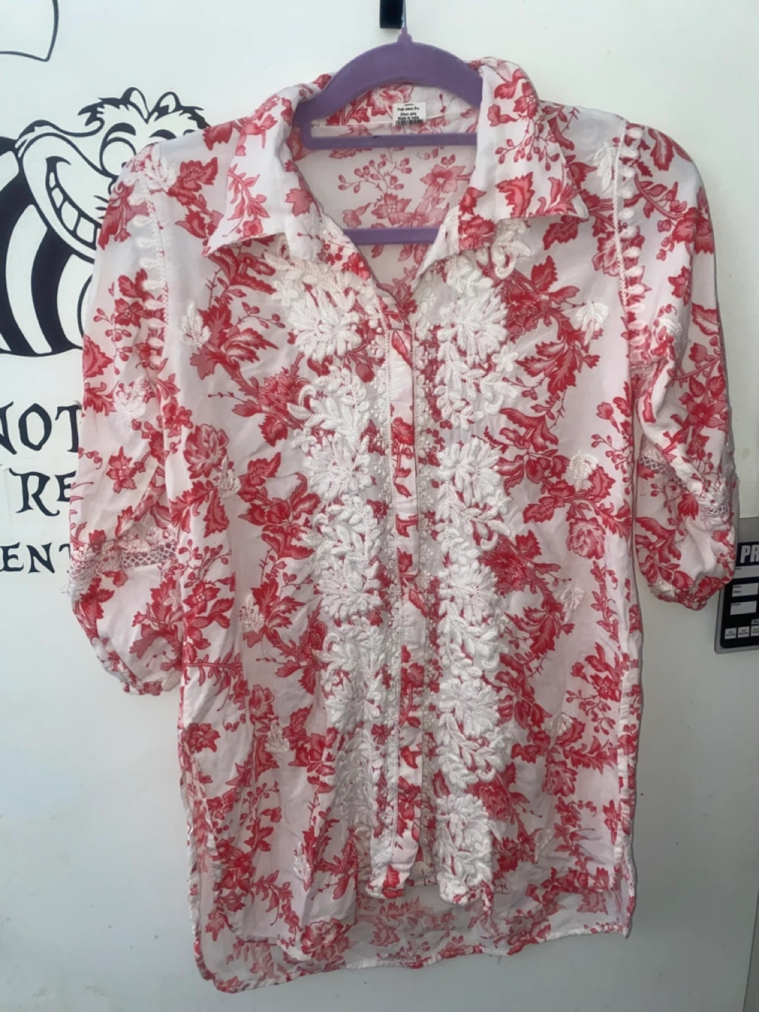 Sabritha Red Floral Embroidered Tunic Shirt Size M - photo 2