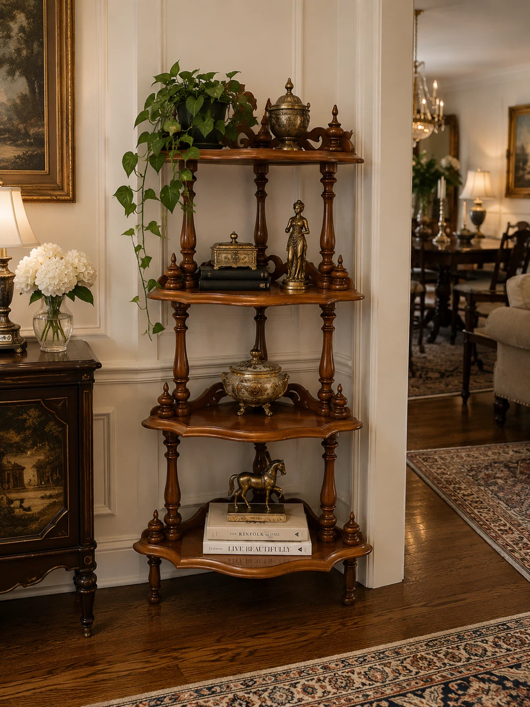 Vintage Wooden Corner Shelf Unit