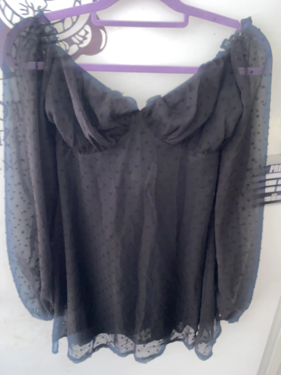 Black Sheer Dot Mesh Puff Sleeve Top Missguided Size US 4