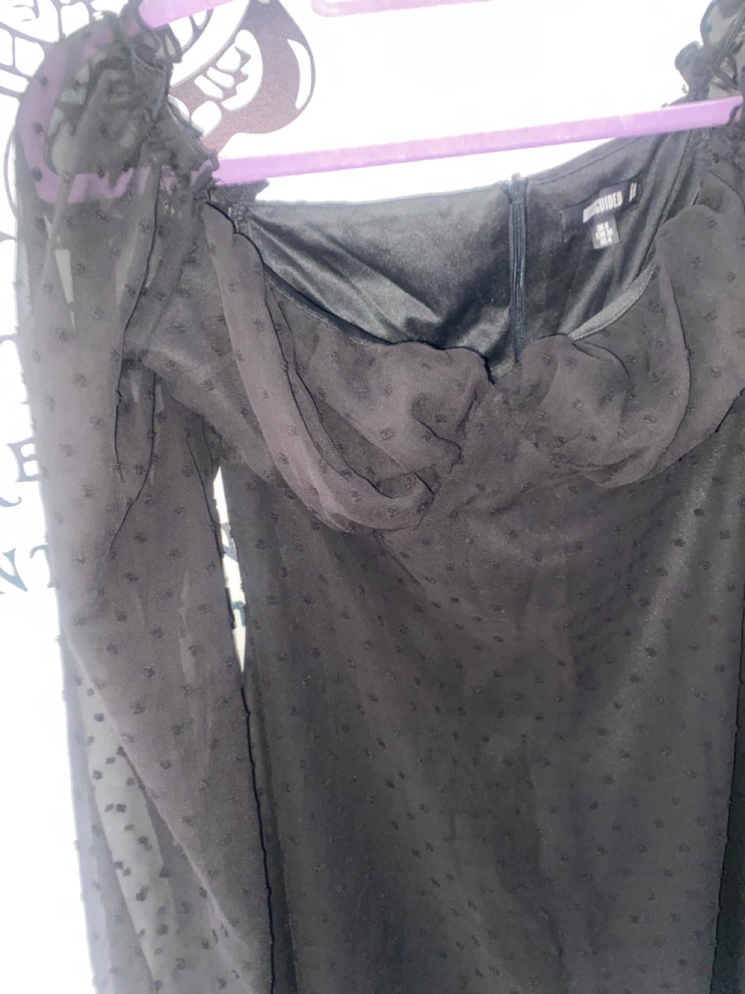 Black Sheer Dot Mesh Puff Sleeve Top Missguided Size US 4 - photo 3