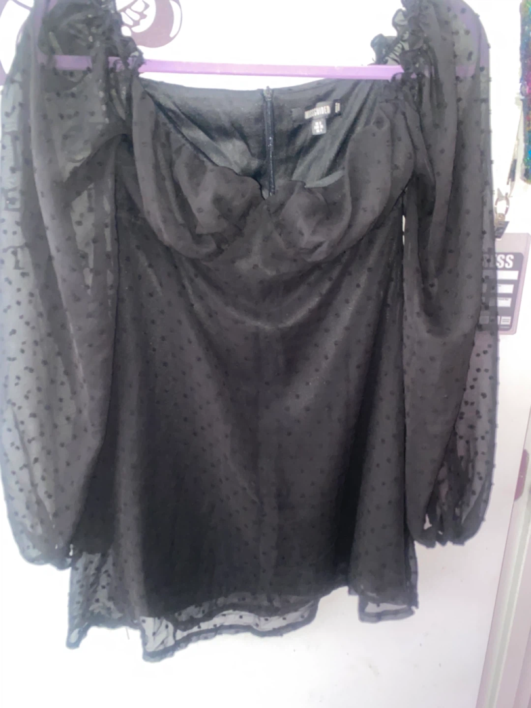 Black Sheer Dot Mesh Puff Sleeve Top Missguided Size US 4 - photo 2