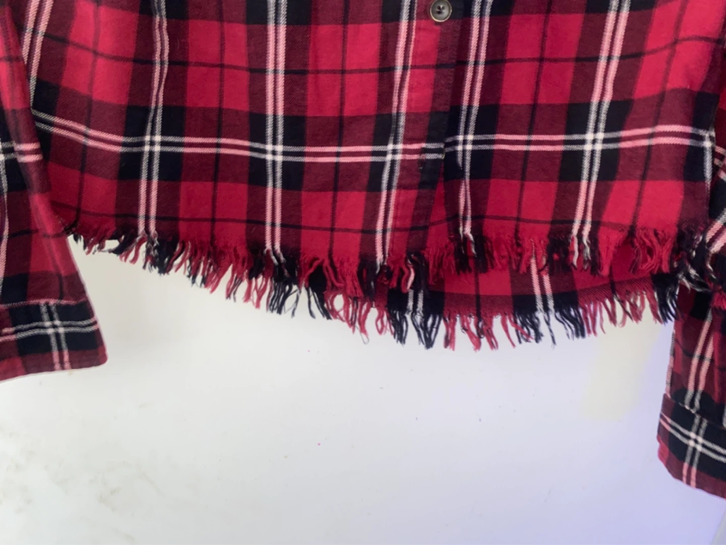 Forever 21 Red Plaid Cropped Shirt - Size L - photo 2