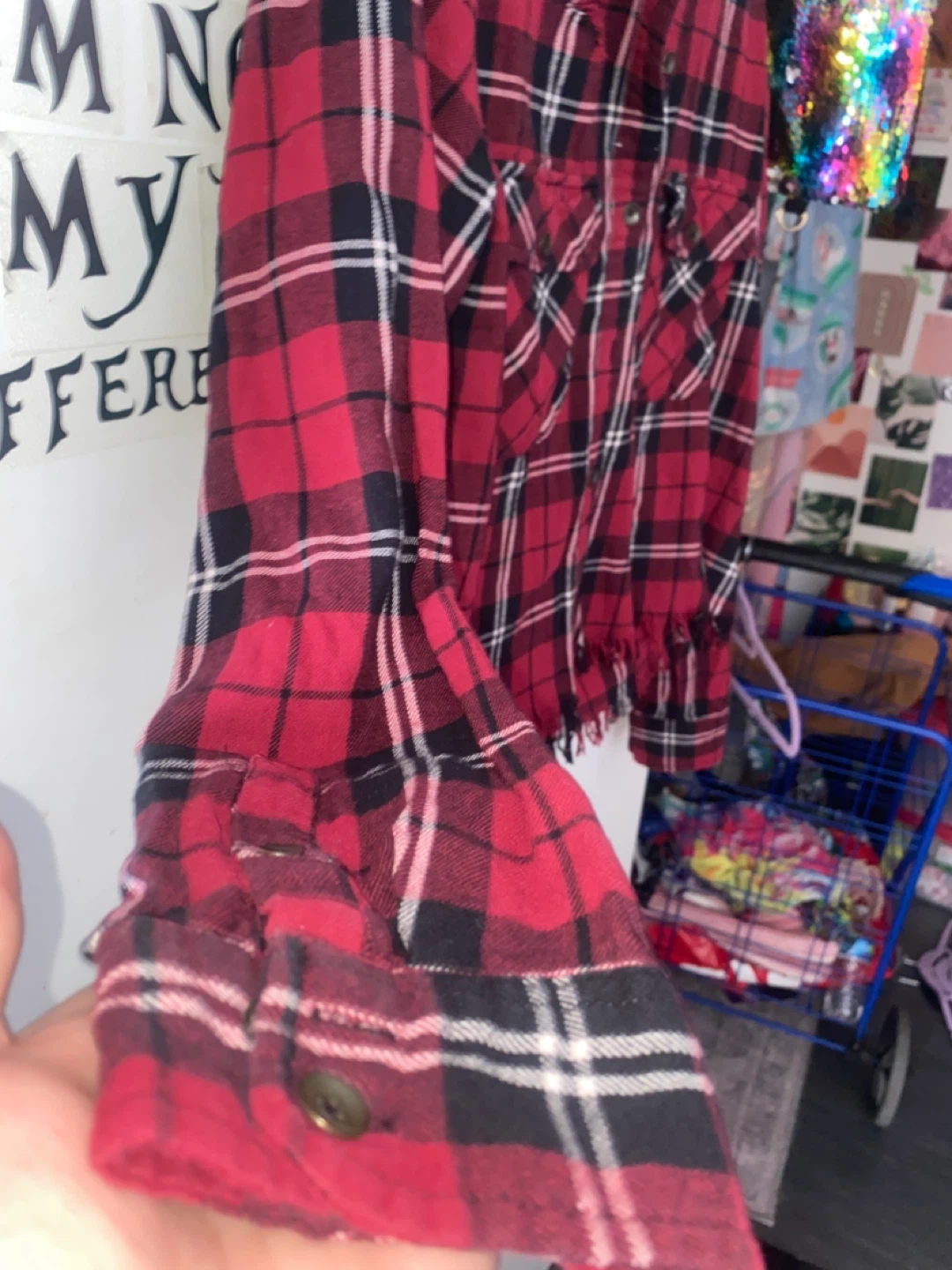 Forever 21 Red Plaid Cropped Shirt - Size L - photo 4