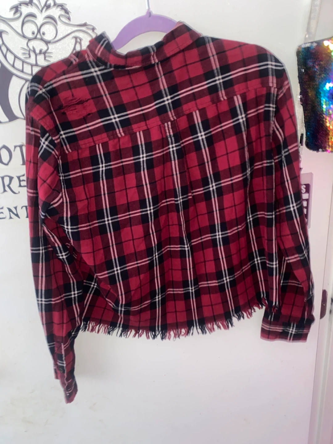 Forever 21 Red Plaid Cropped Shirt - Size L - photo 5