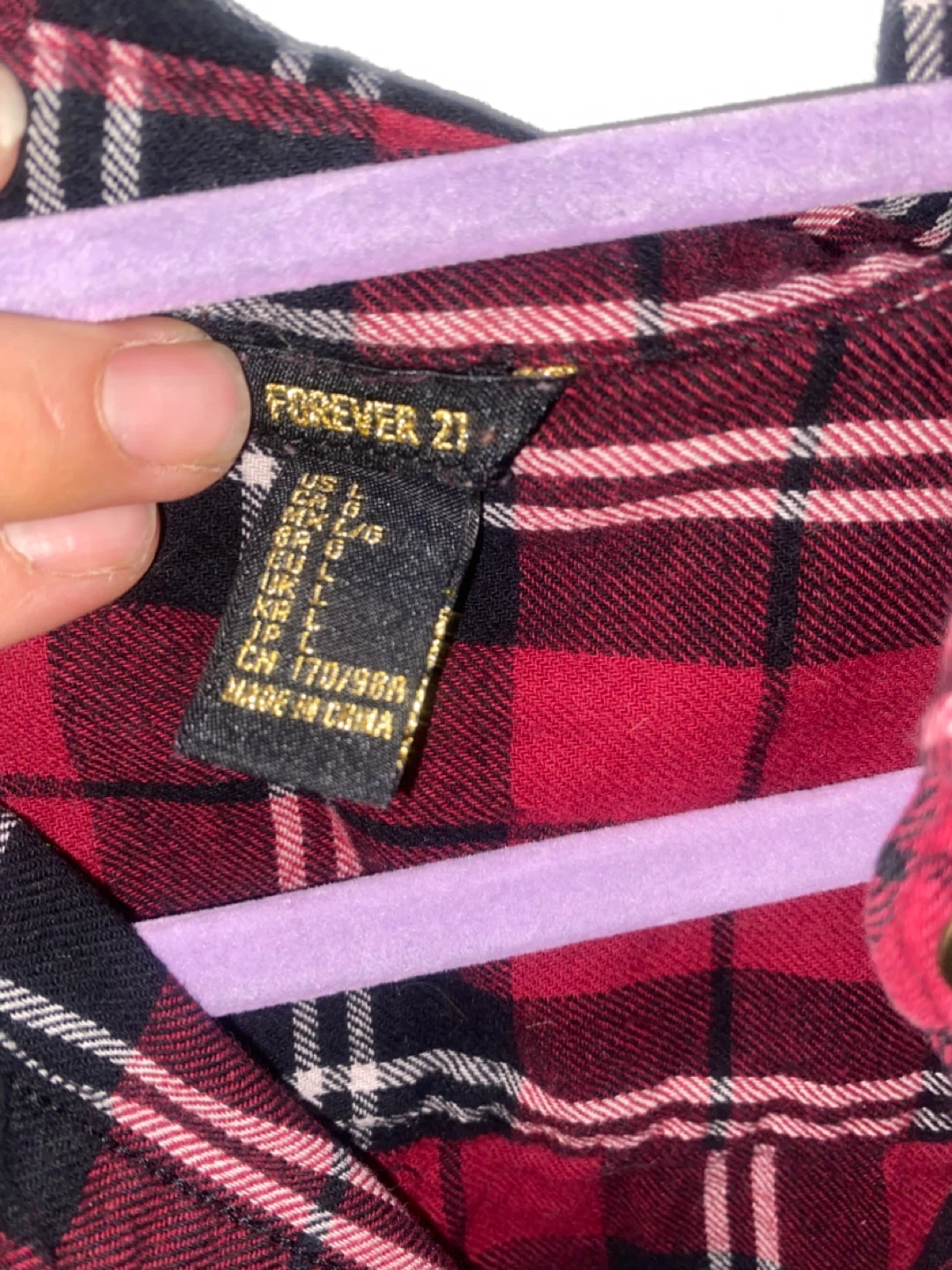 Forever 21 Red Plaid Cropped Shirt - Size L - photo 3