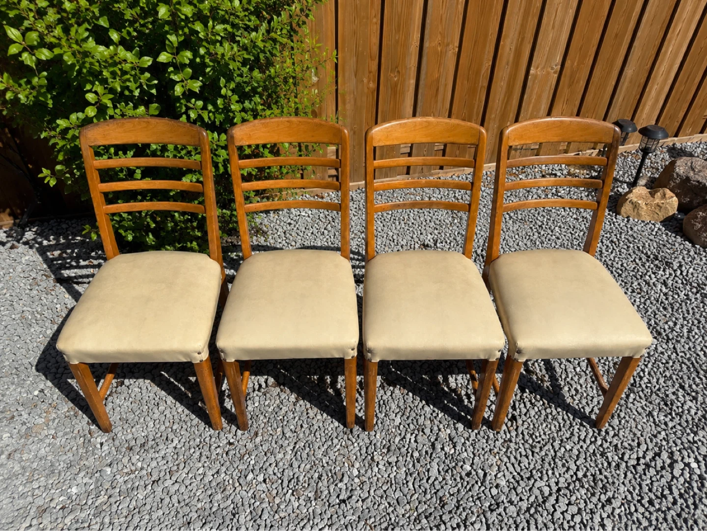 Set of 4 Wooden Dining Chairs with Beige Upholstery