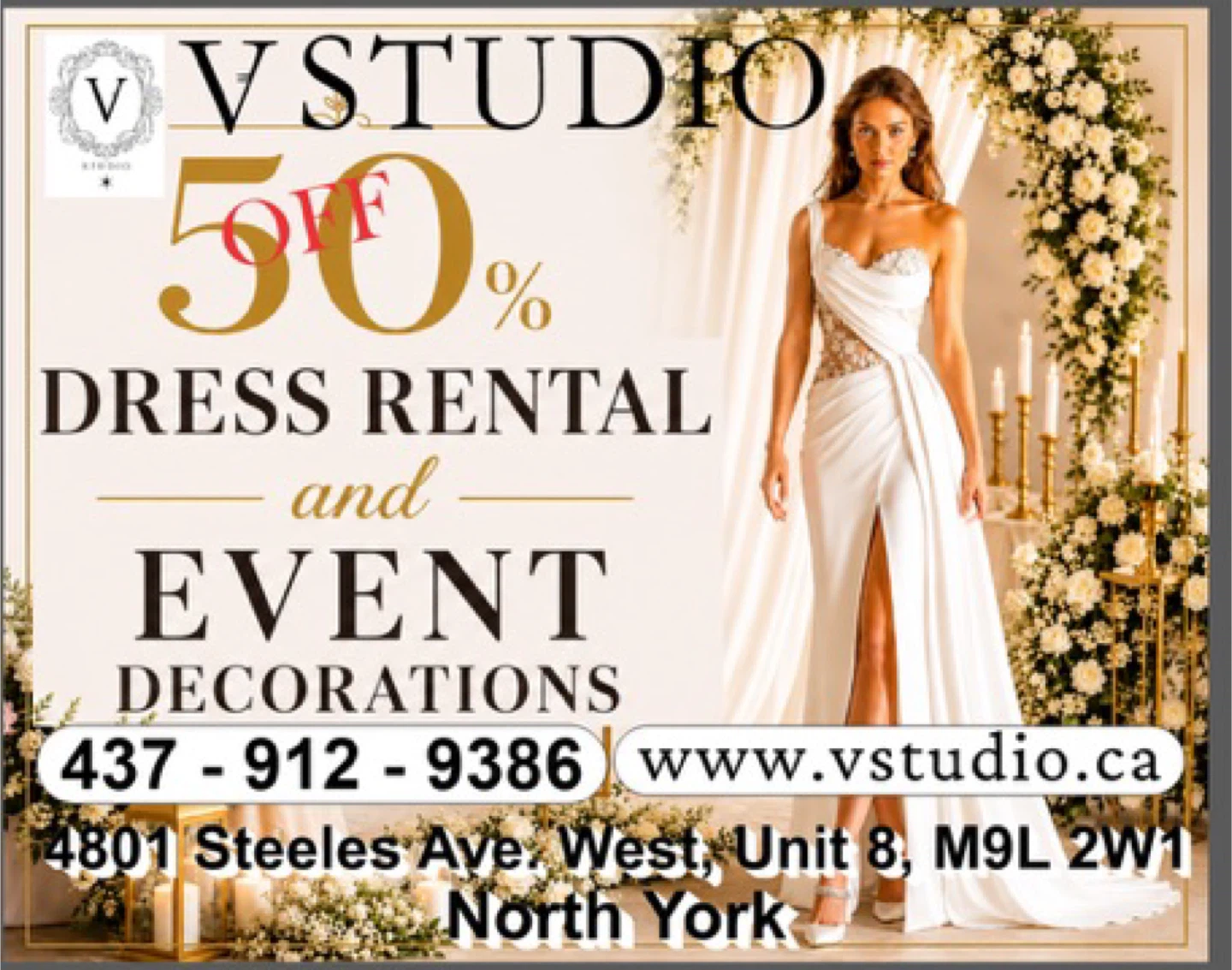 50% off Promotion: VSTUDIO Dress Rental and Event Decorations