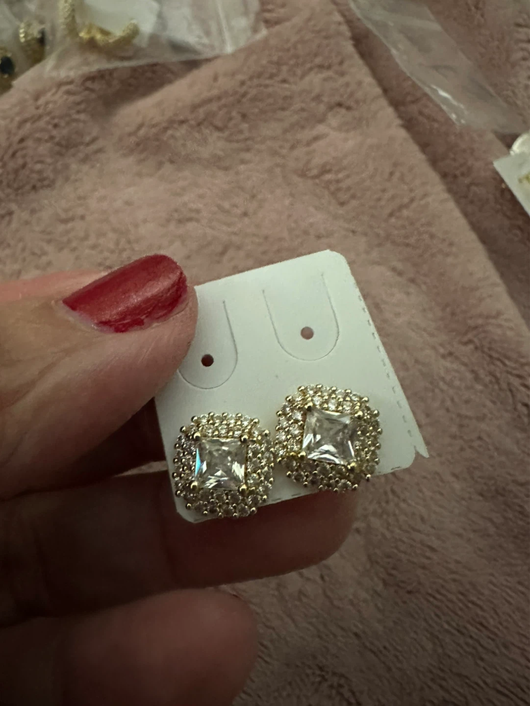 Square Stud Earrings with Rhinestone Halo