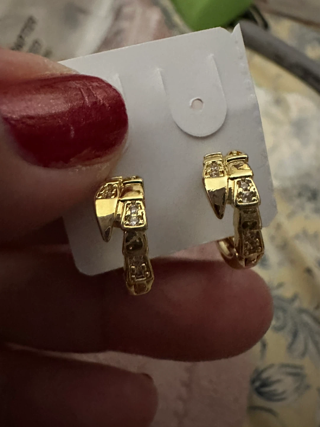 Gold laminated Hoop Earrings with Rhinestones