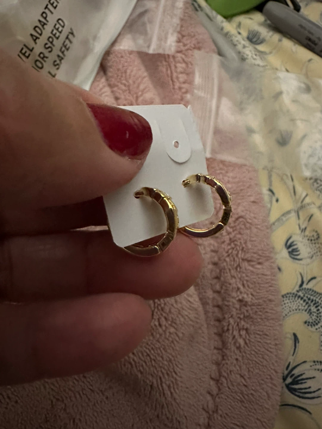 Gold laminated Hoop Earrings with Rhinestones - photo 2