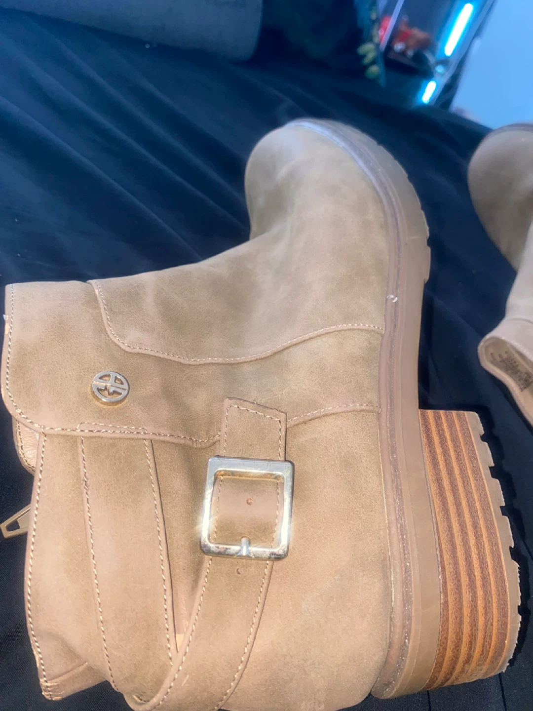 Women's Tan Suede Buckle Ankle Boots - photo 5