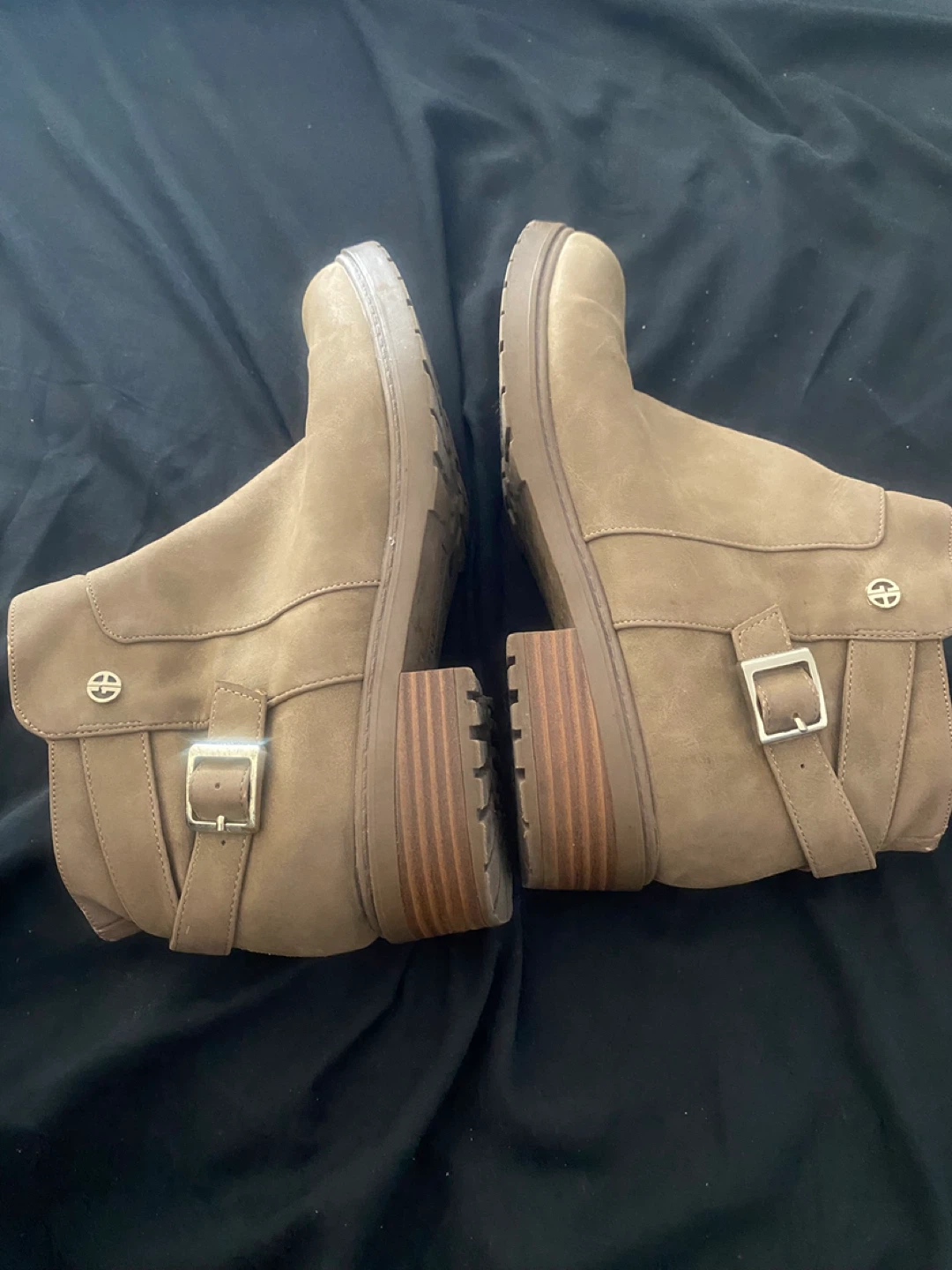 Women's Tan Suede Buckle Ankle Boots