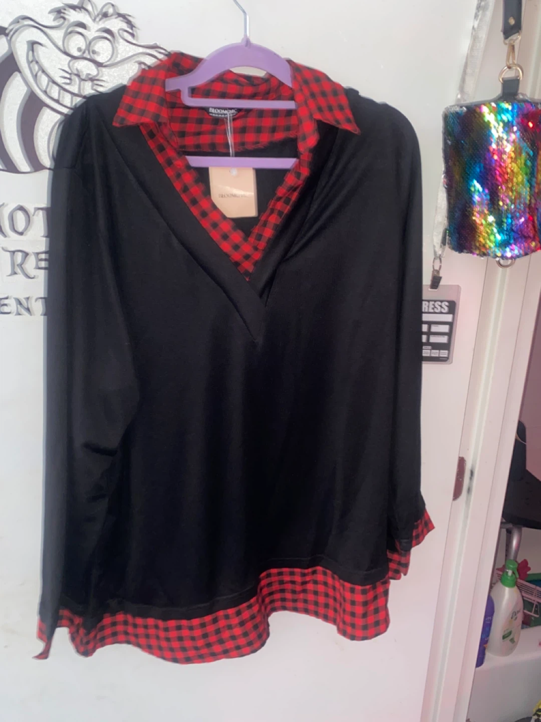 Bloom Chic Black & Red Buffalo Plaid Long Sleeve V-Neck Top