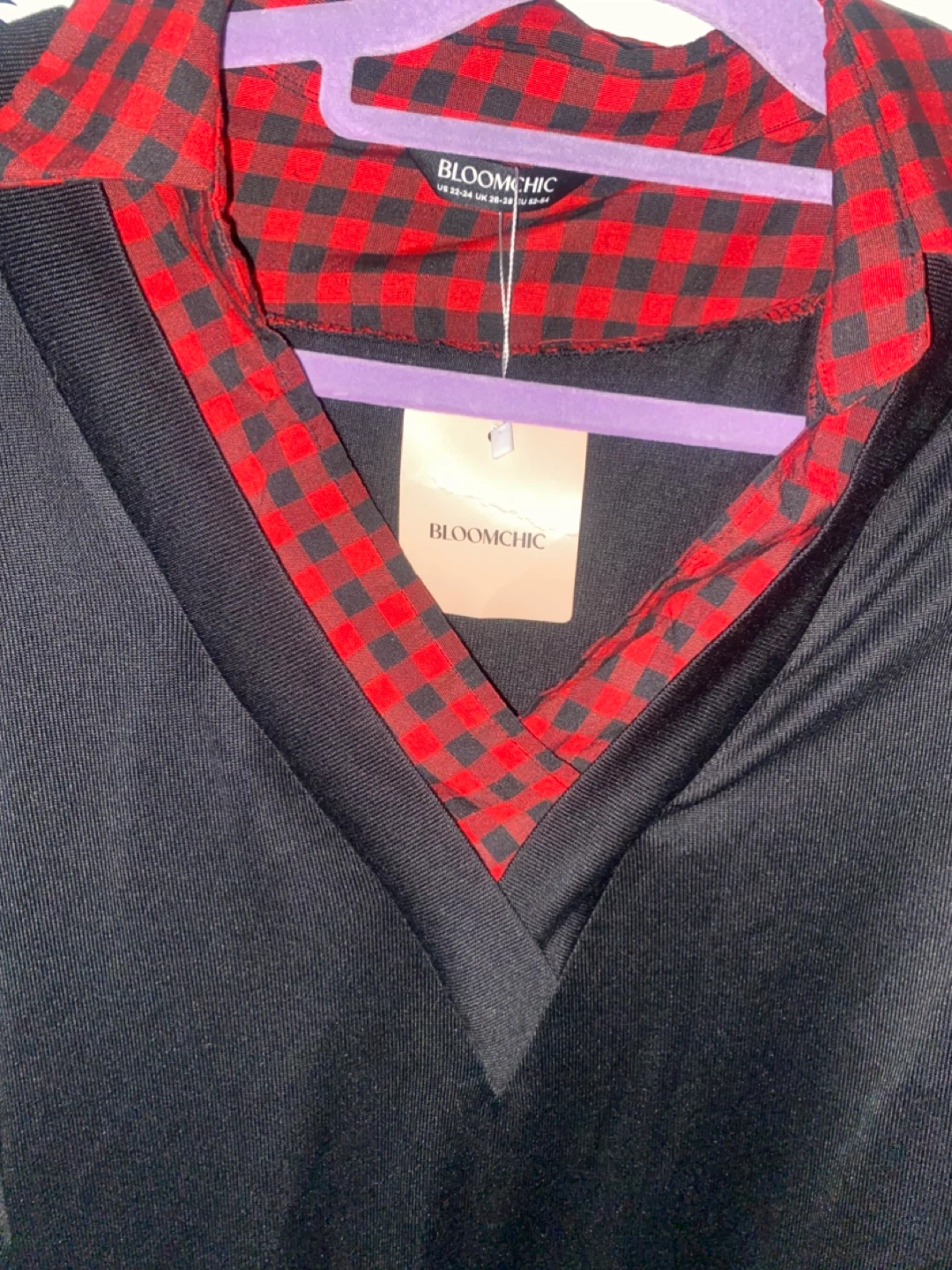 Bloom Chic Black & Red Buffalo Plaid Long Sleeve V-Neck Top - photo 2