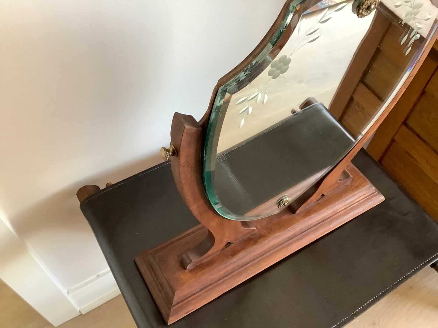 Ant/Vt Mahogany Wd Shield Shaped Drsg Table Mirror 🐞 - photo 5