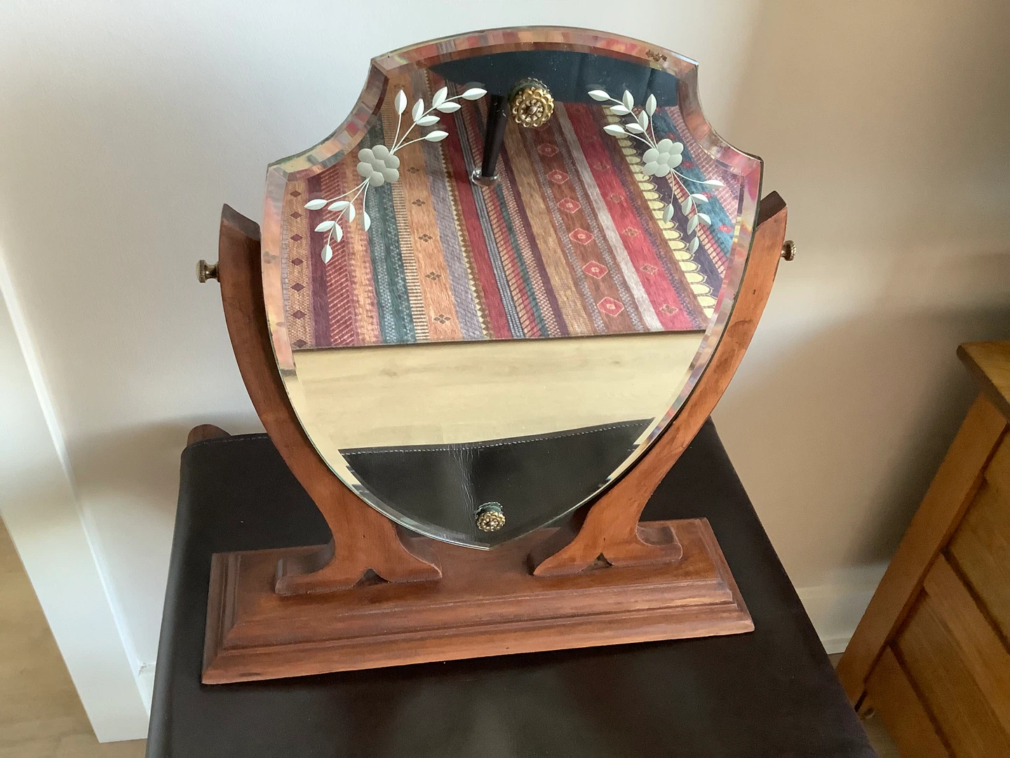 Ant/Vt Mahogany Wd Shield Shaped Drsg Table Mirror 🐞 - photo 4