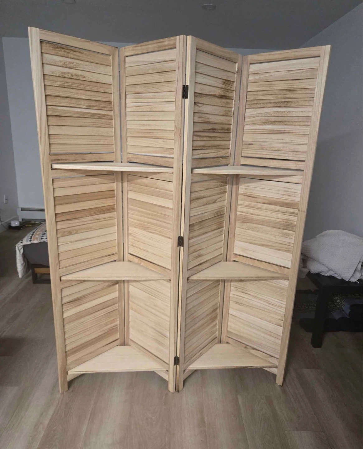 Wooden Folding Room Divider with Shelves