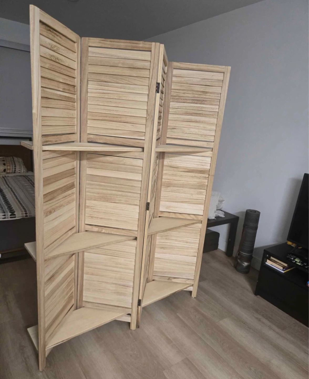 Wooden Folding Room Divider with Shelves - photo 3