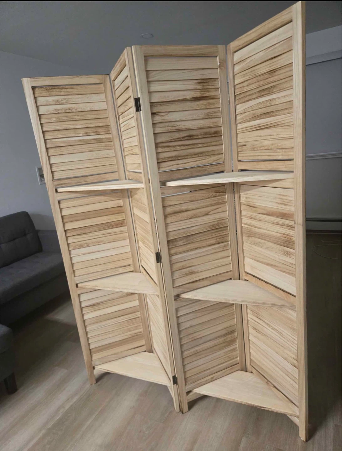 Wooden Folding Room Divider with Shelves - photo 2