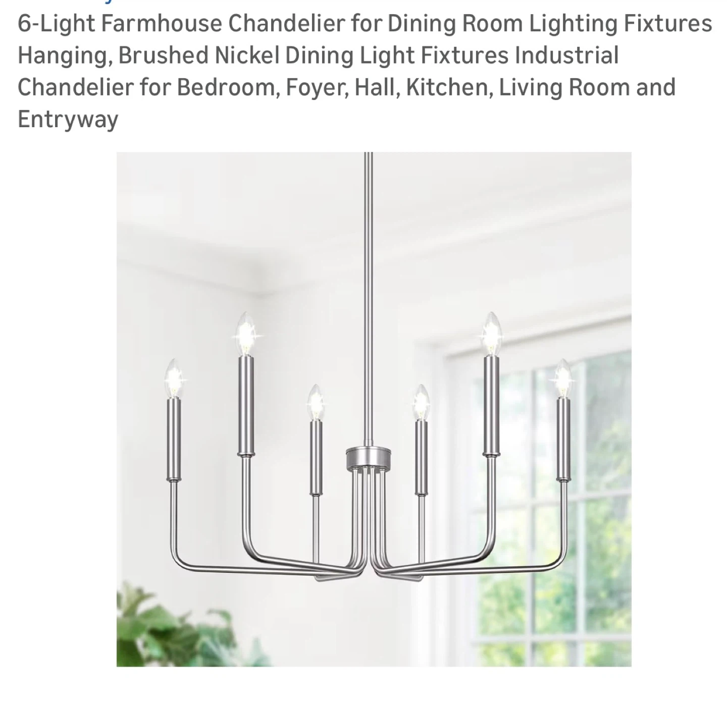 Brushed Nickel 6-Light Farmhouse Chandelier 6LF