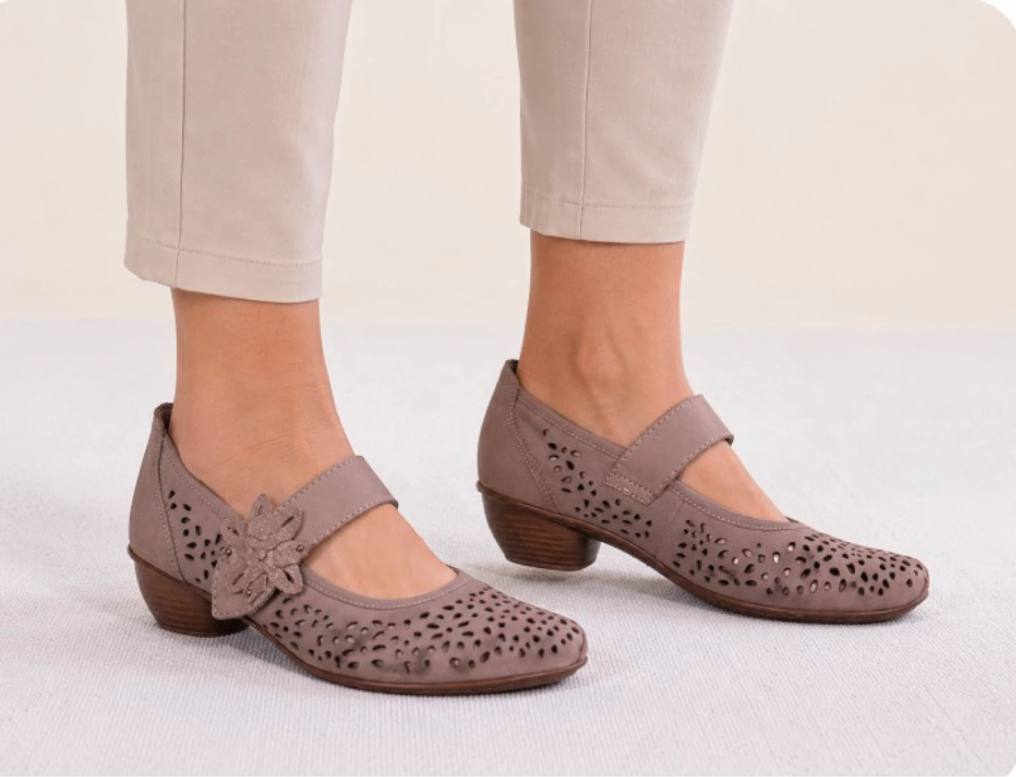 Rieker Women's Taupe Perforated Mary Jane Shoes