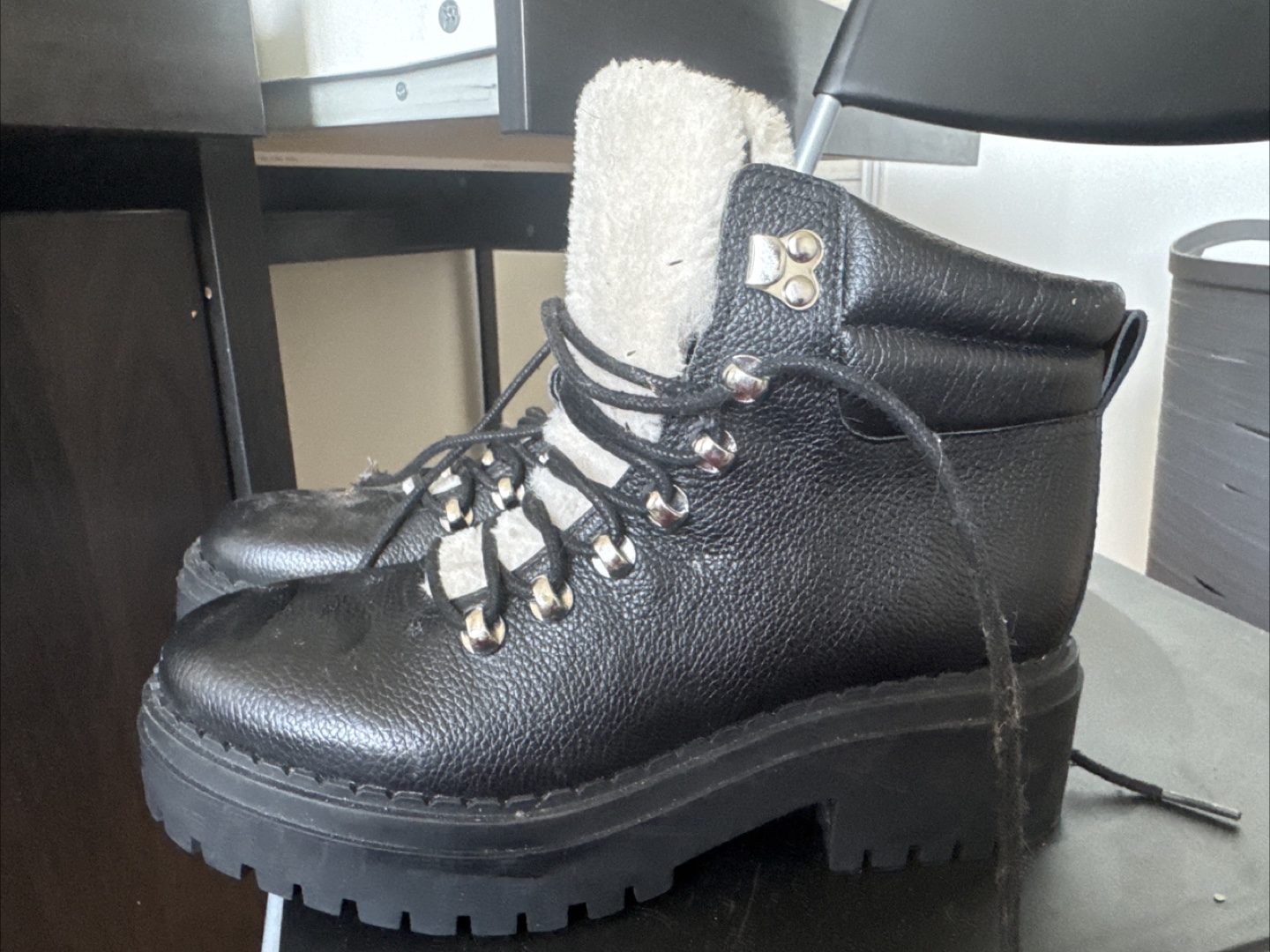 Mark Fisher Black Lace-Up Winter Boots with Fur Lining