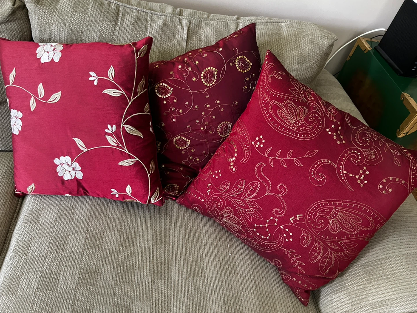 3 Throw Pillows with sequins & embroidery