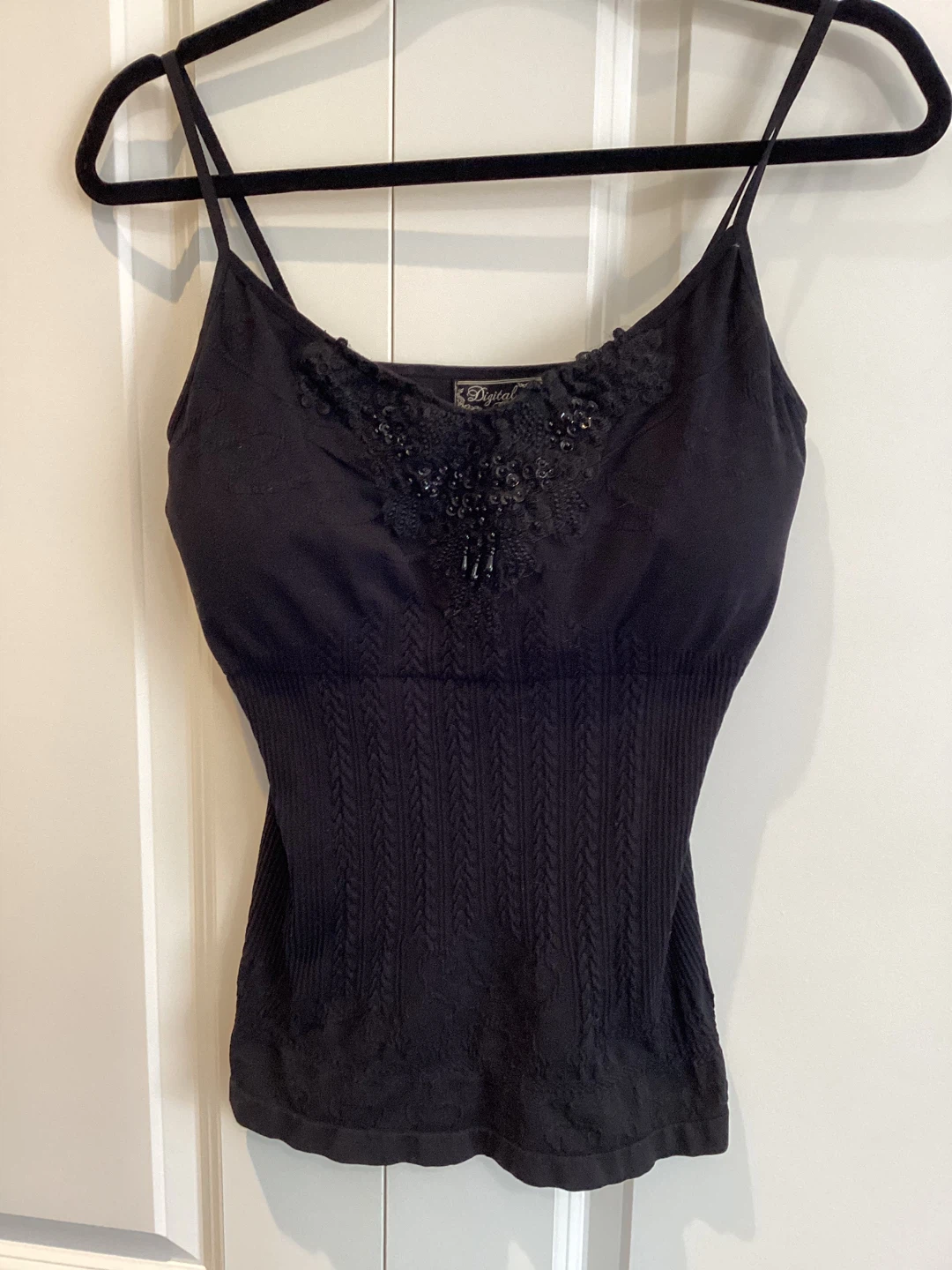 BLACK CAMISOLE WITH BEADED DETAIL