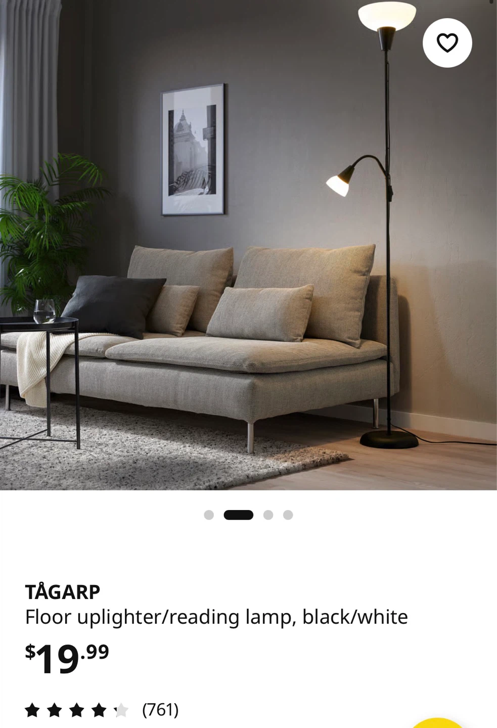 Floor Uplighter/Reading Lamp - Black/White - photo 4